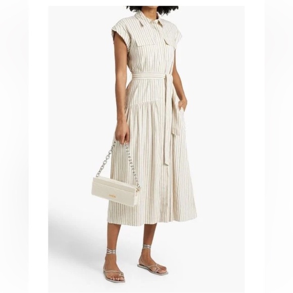 NEW Derek Lam 10 Crosby Laurel Striped Linen Blend Midi Dress Tan Stripe 6 NWT - Picture 1 of 13